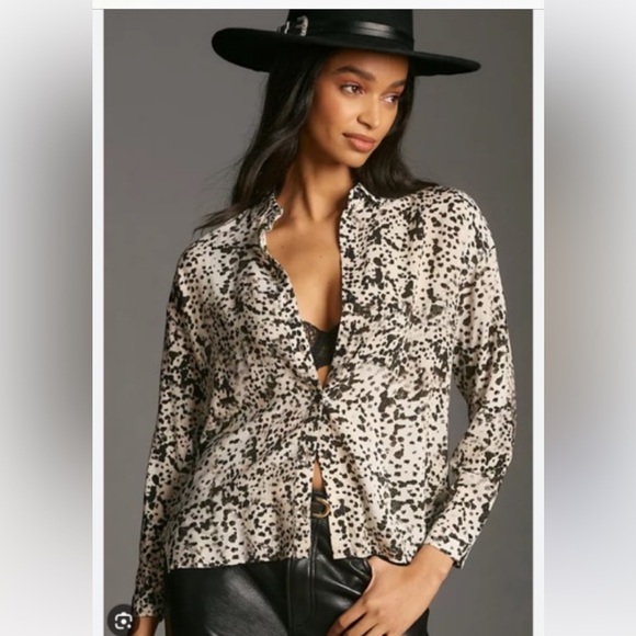Cloth & Stone by Anthropologie leopard print button down top size XLarge - Picture 1 of 15